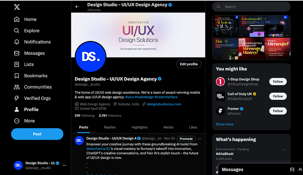 Twitter (now X) was one of the pioneers of the dark mode UI design trend.