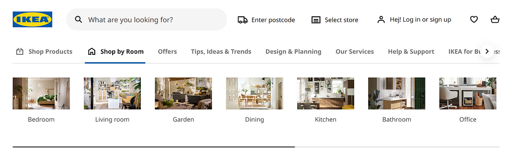 A screenshot of IKEA homepage to demonstrate their information architecture