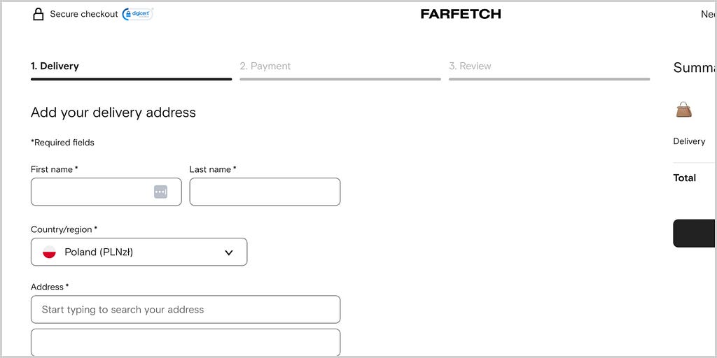 Multi-step checkout at Farfetch.com