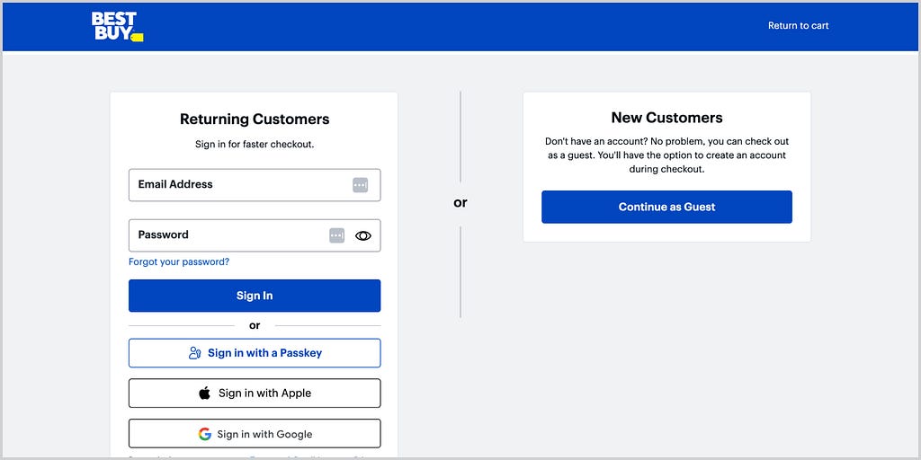 Guest checkout option at BestBuy.com