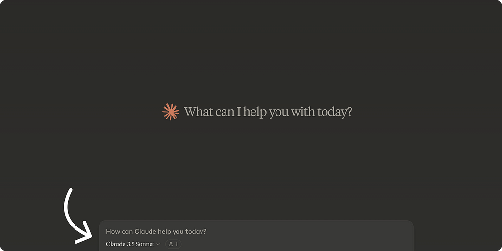 Claude Interface : Dark background with the text ‘What can I help you with today?