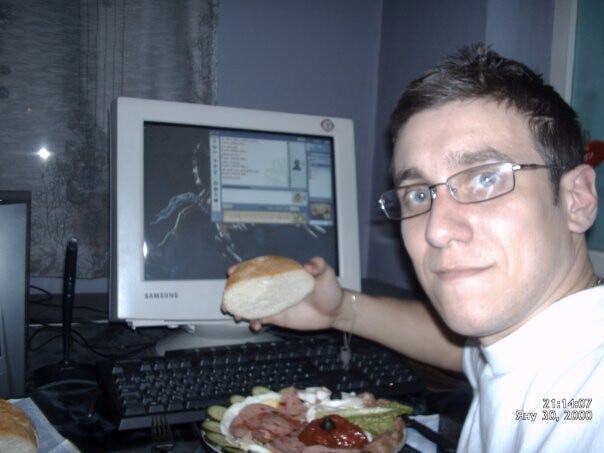 When your girlfriend texts you serious things on ICQ, and you’ve just settled down for dinner.