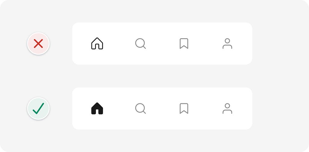 Bottom navigation component with filled icon to indicate it’s selected
