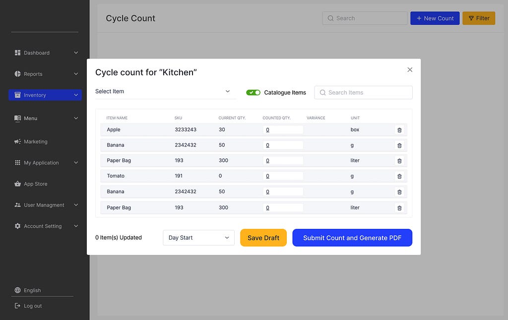 Old design of data form in our platform