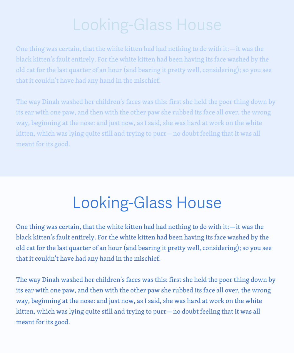 An example of WCAG in plain English that shows text on a background with too low contrast and text on a background with the right contrast.